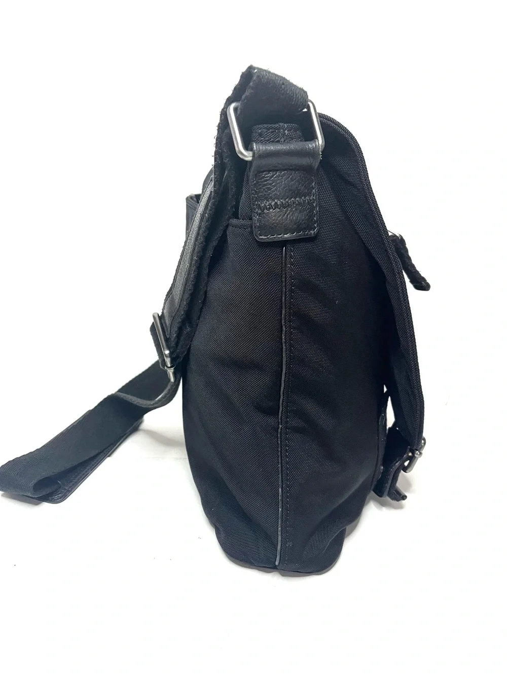 Banana Republic Black Nylon Canvas & Leather Messenger Bag